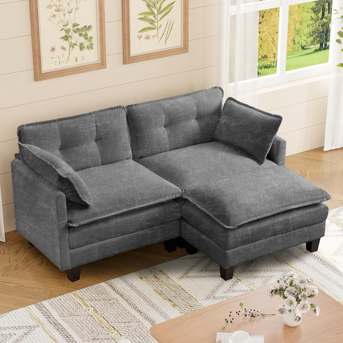 SOLIA 111.5" U-Shaped Cloud Modular Sectional Couch Chenille with Movable Ottoman