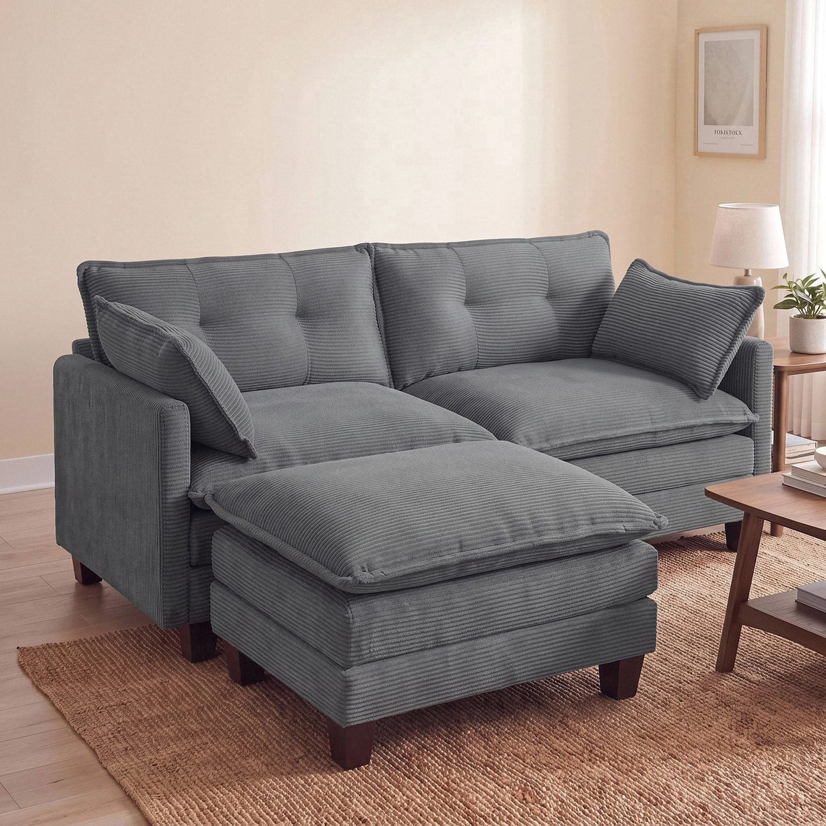SOLIA 111.5" U-Shaped Cloud Modular Sectional Couch Corduroy with Movable Ottoman