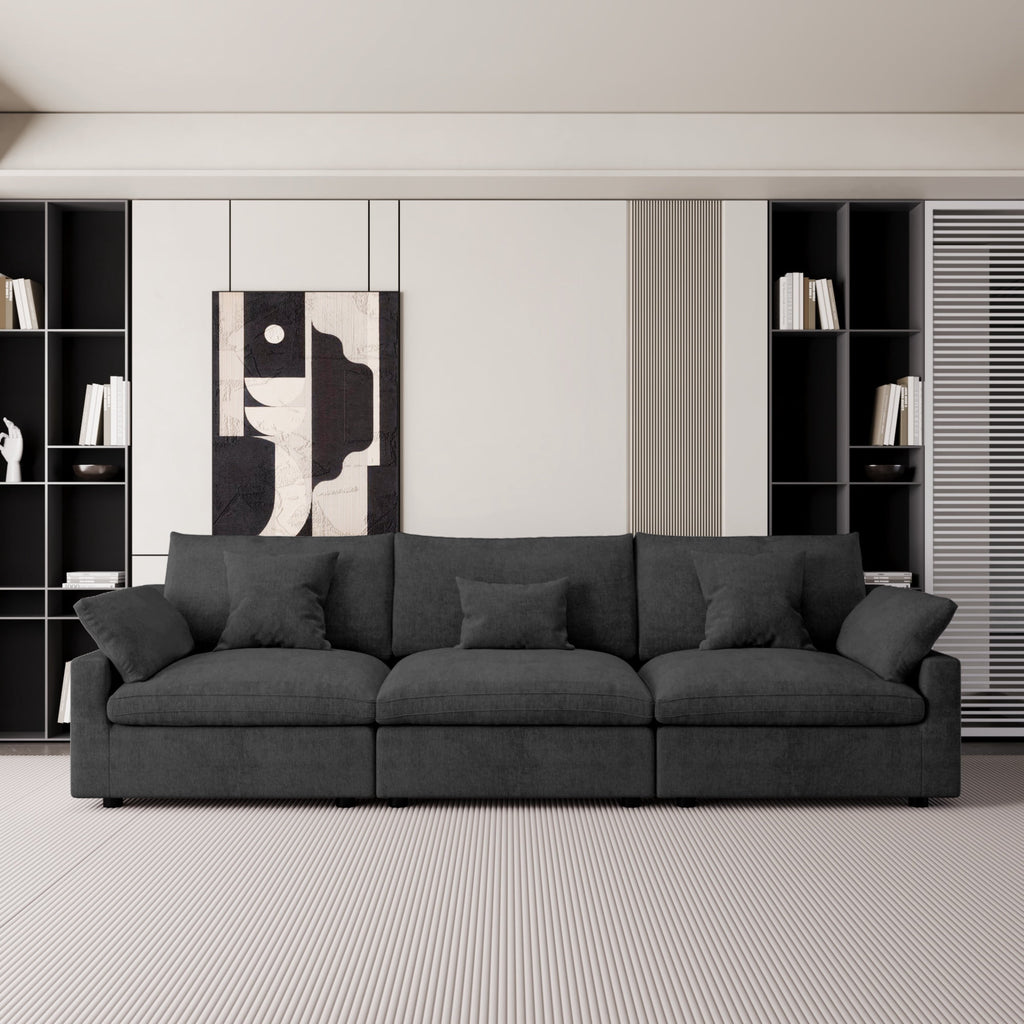 SOLIA 3-Seat L-Shaped Cloud Modular Sectional Couch Linen with Movable Ottoman