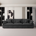 SOLIA 3-Seat L-Shaped Cloud Modular Sectional Couch Linen with Movable Ottoman