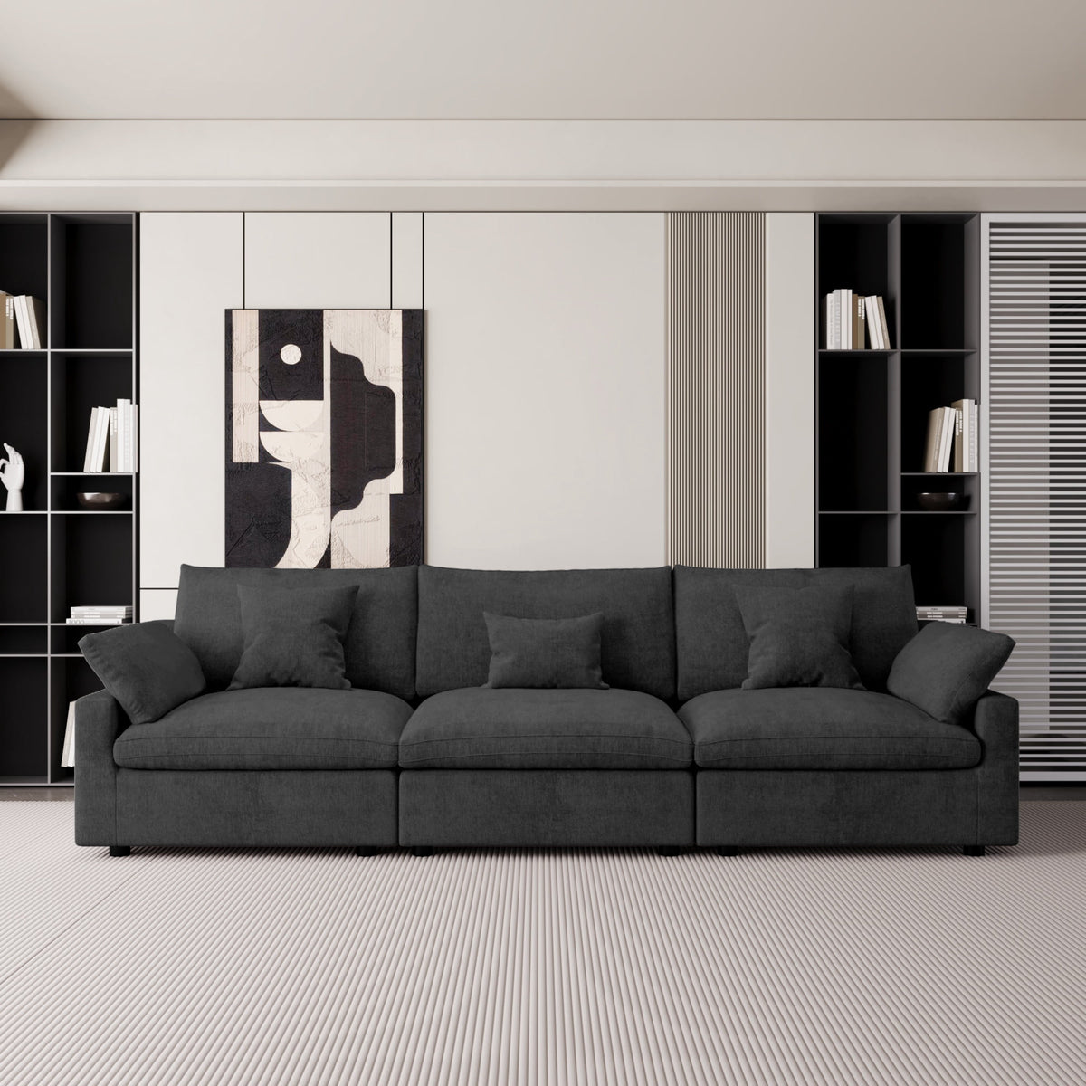 SOLIA 3-Seat L-Shaped Cloud Modular Sectional Couch Linen with Movable Ottoman