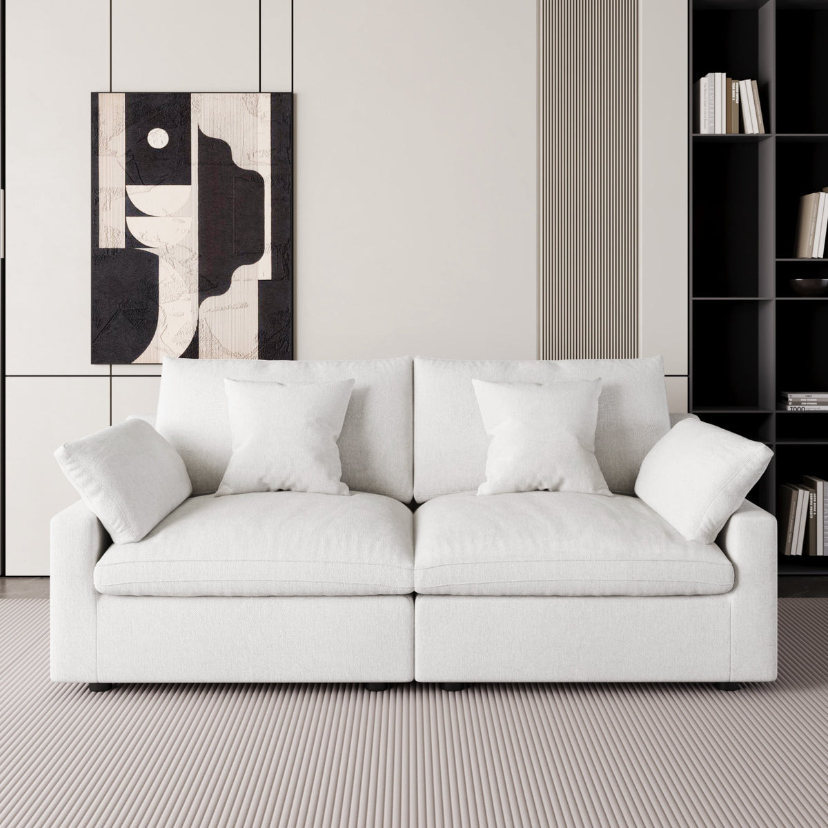 SOLIA 3-Seat L-Shaped Cloud Modular Sectional Couch Linen with Movable Ottoman