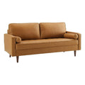 Modway Valour 73" Modern Top Grain Leather Upholstered Sofa in Tan