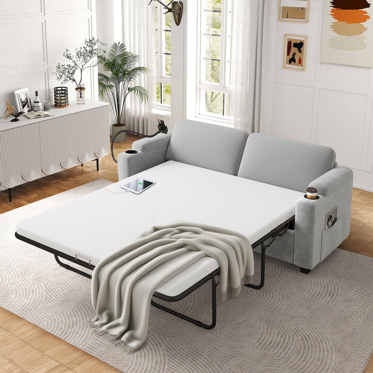 SOLIA 90.2" 4-Seat Modular Sleeper Sectional Sofa Bed with Chaise Lounge