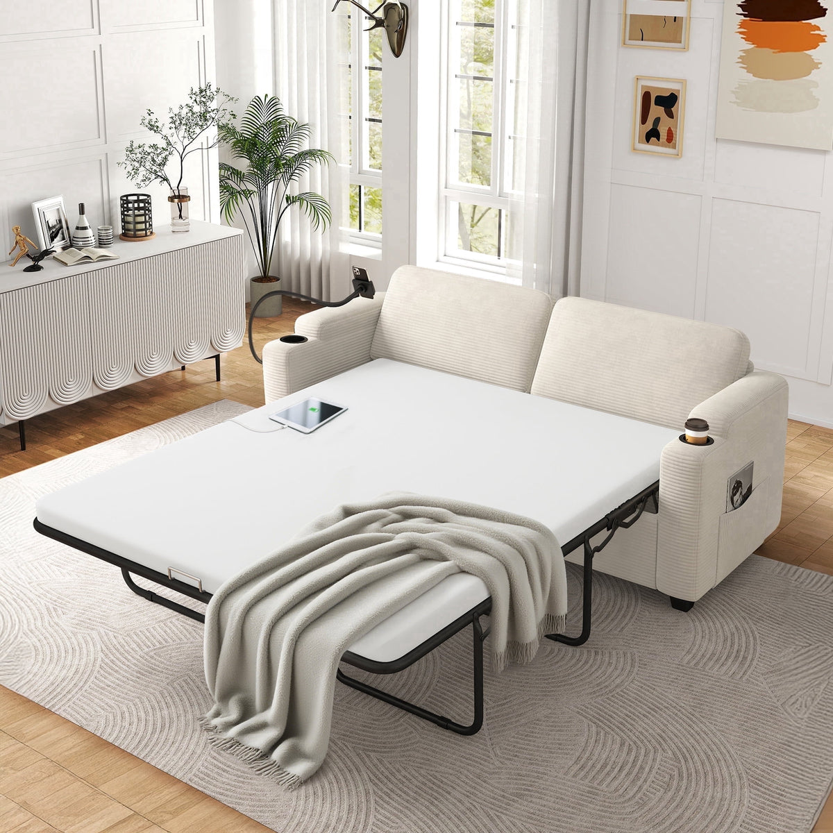 SOLIA 90.2" 4-Seat Modular Sleeper Sectional Sofa Bed with Chaise Lounge