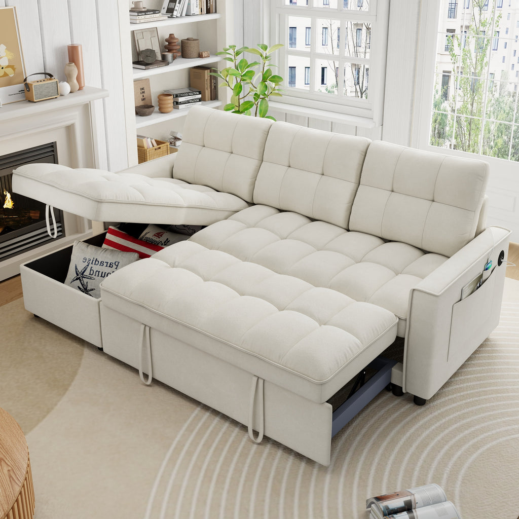 SOLIA L-Shaped Sleeper Sectional Sofa Bed Chenille with Chaise Lounge