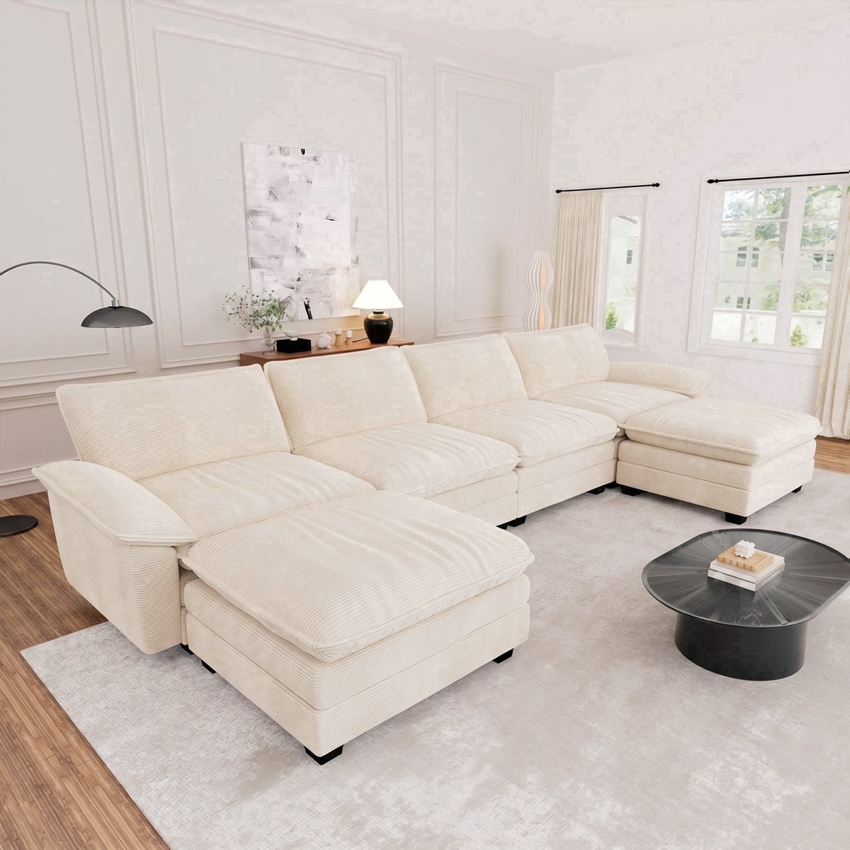 SOLIA 80.5" Modular Sleeper Sectional Sofa Bed Corduroy with Movable Ottoman & Chaise Lounge