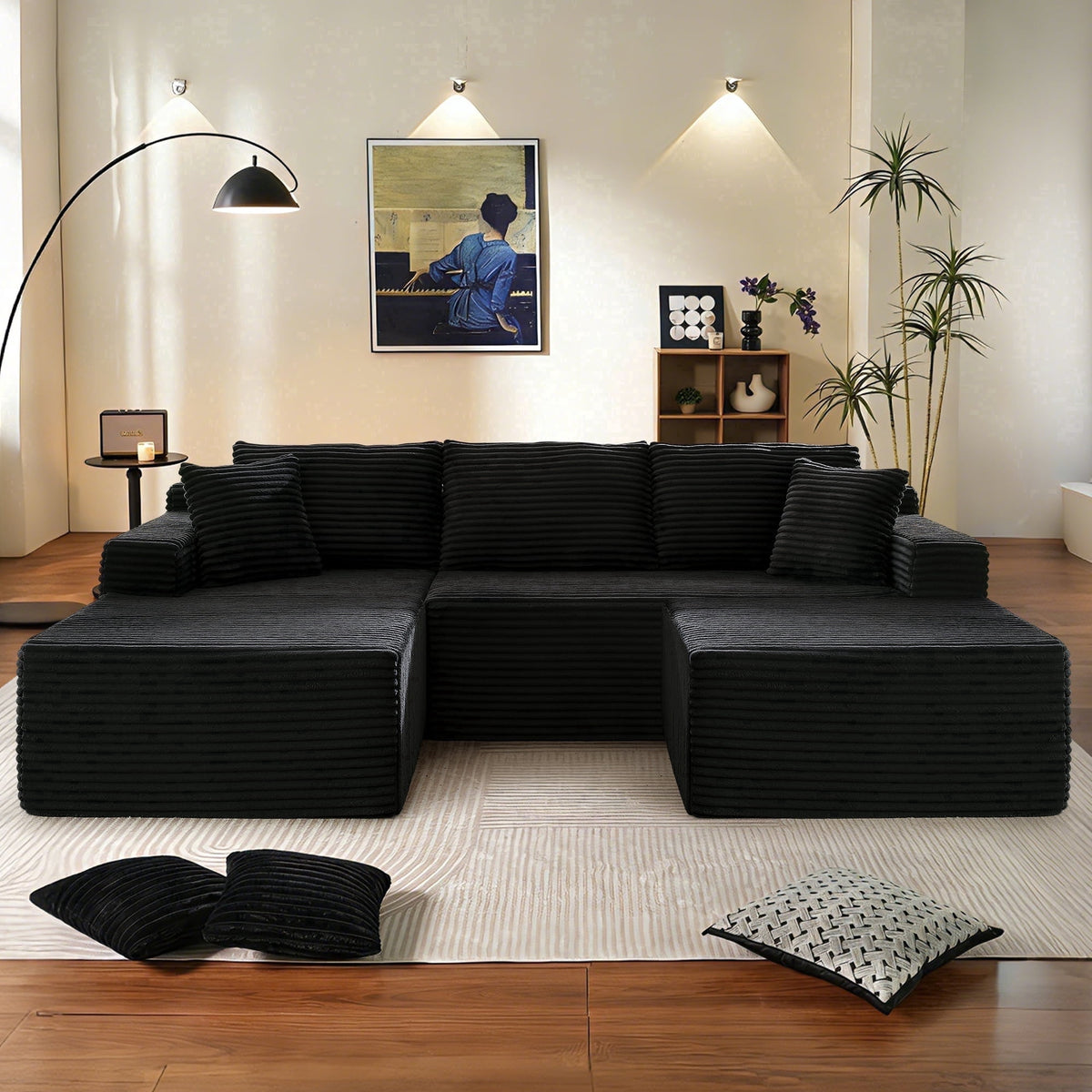 SOLIA U-Shaped Sleeper Sectional Sofa Bed Corduroy with Movable Ottoman & Chaise Lounge