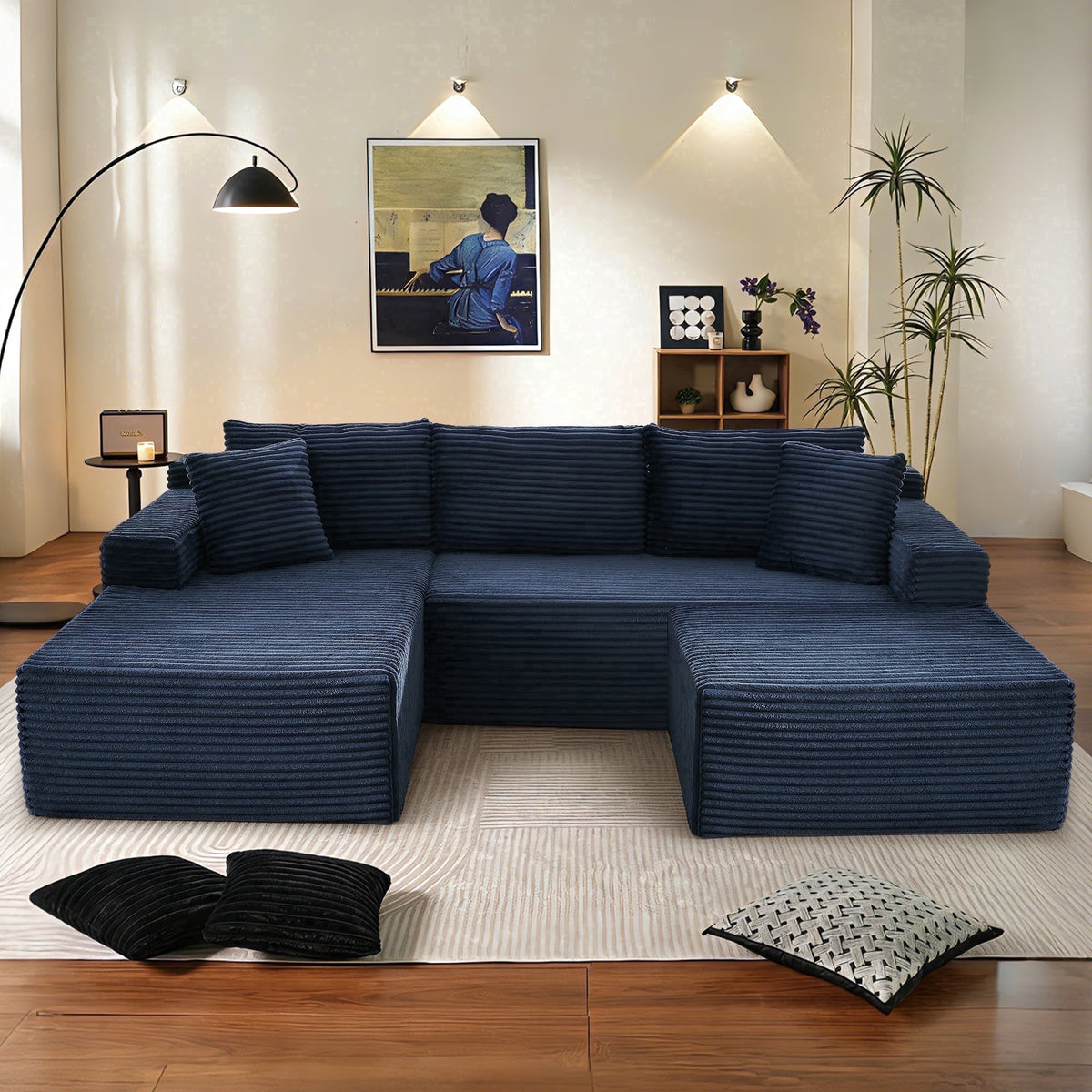SOLIA U-Shaped Sleeper Sectional Sofa Bed Corduroy with Movable Ottoman & Chaise Lounge