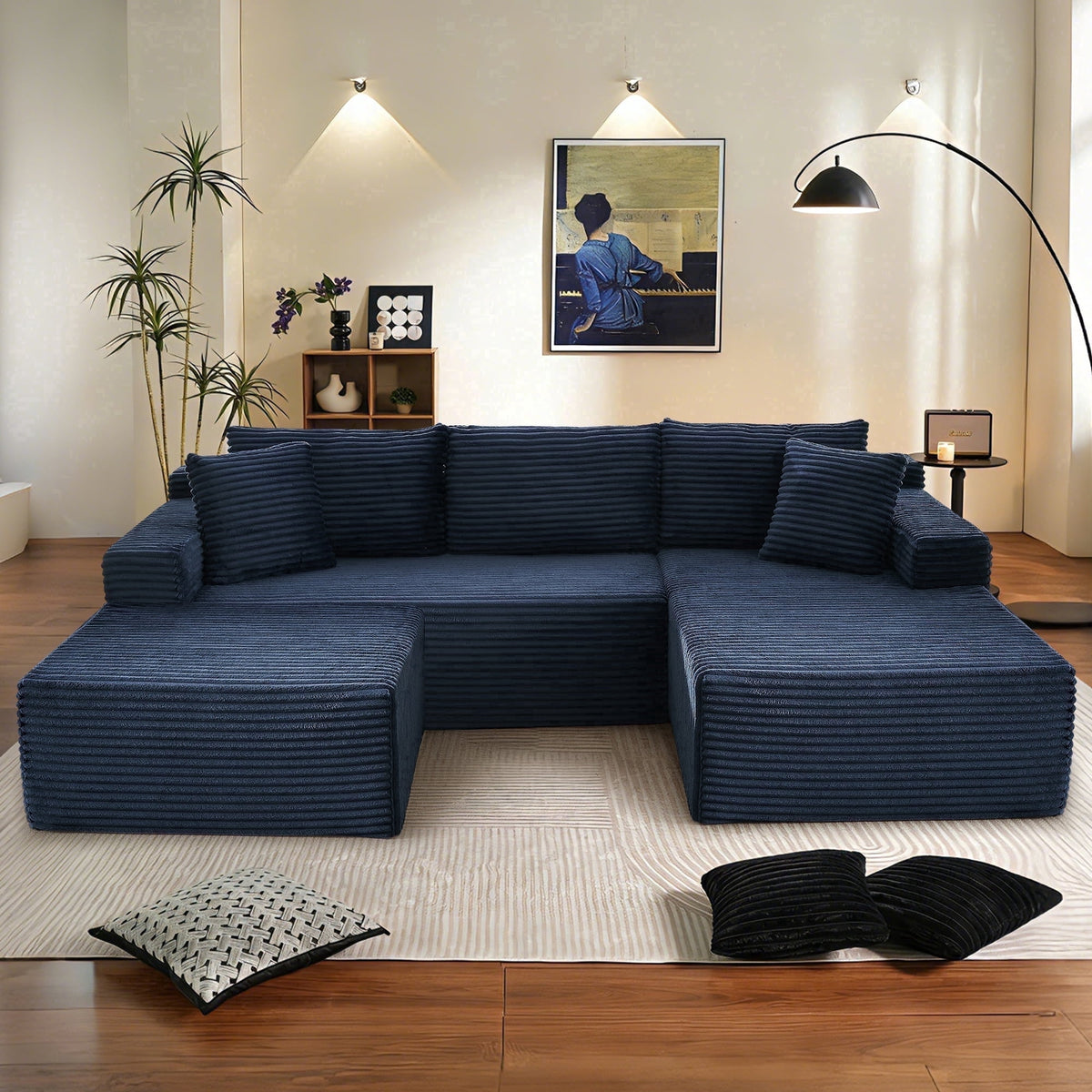 SOLIA U-Shaped Sleeper Sectional Sofa Bed Corduroy with Movable Ottoman & Chaise Lounge