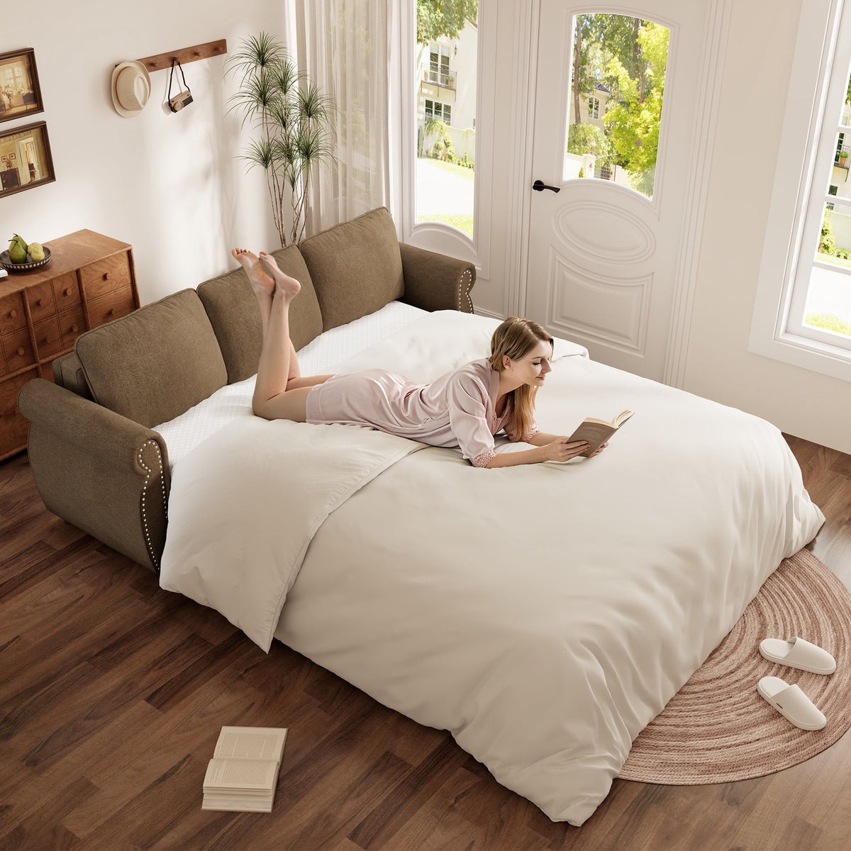 SOLIA 3-Seat Modular Sleeper Sectional Sofa Bed with Chaise Lounge