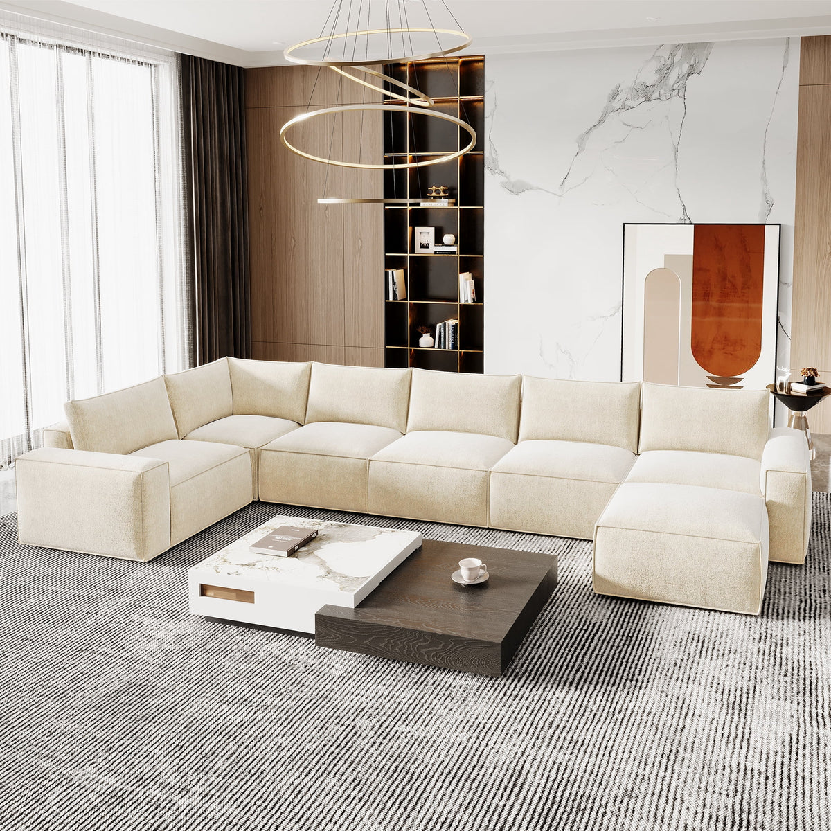 SOLIA 175" U-Shaped Cloud Modular Sectional Couch with Movable Ottoman
