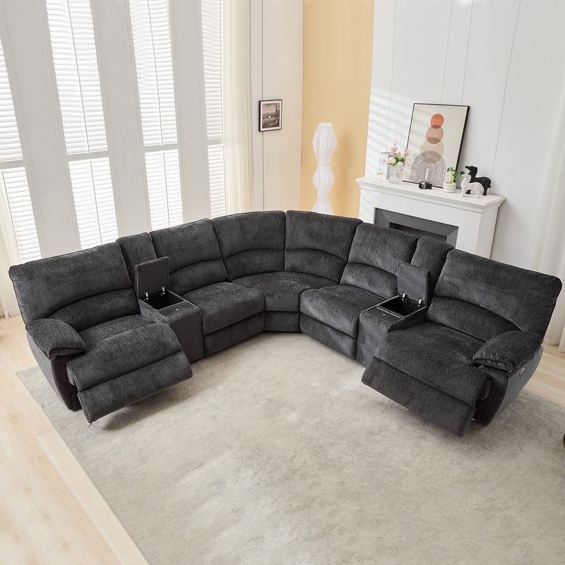 Oversized Power Recliner Sectional Sofa with Wireless Charger USB/Type-C Port,Storage Consloe,Chenille Electric Large Reclining Corner Couch,for Living Room 32.6" Seat Width for Big Man,Gray