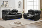 2PCS Power Zero Gravity Reclining Sofa Set with Bass Speaker,Wireless Charger,USB/Type C Ports,LED Light,Cup Holder,Storage Console Faux Leather Electric Recliner Sofa and Loveseat,5 Seater,Black