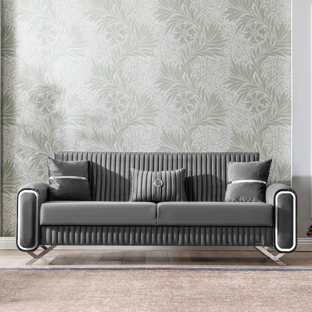 Ottomanson 87" Convertible Sofa Couch for Living Room, Microfiber Modern Sofa Bed with Storage, Gray
