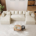 Wiilayok U Shaped Sectional Sofa,Modular Cloud Corduroy Sofa Couch with Extra Deep Seat for Living Room Sofa, No Assembly, Beige
