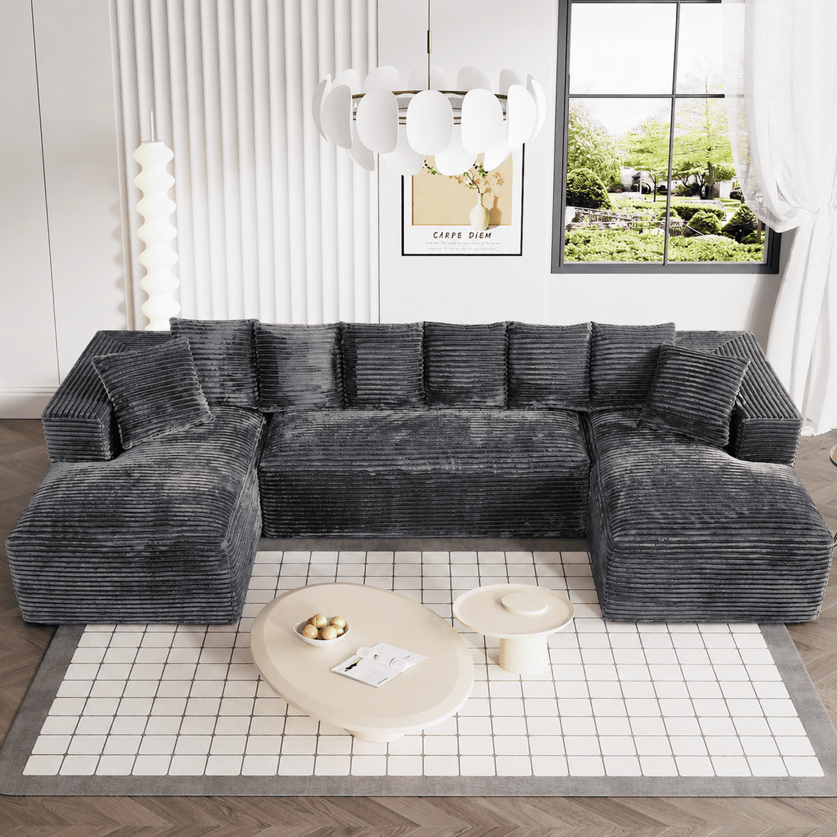 SOLIA 131" 4-Seat U-Shaped Cloud Modular Sectional Couch Corduroy with Chaise Lounge