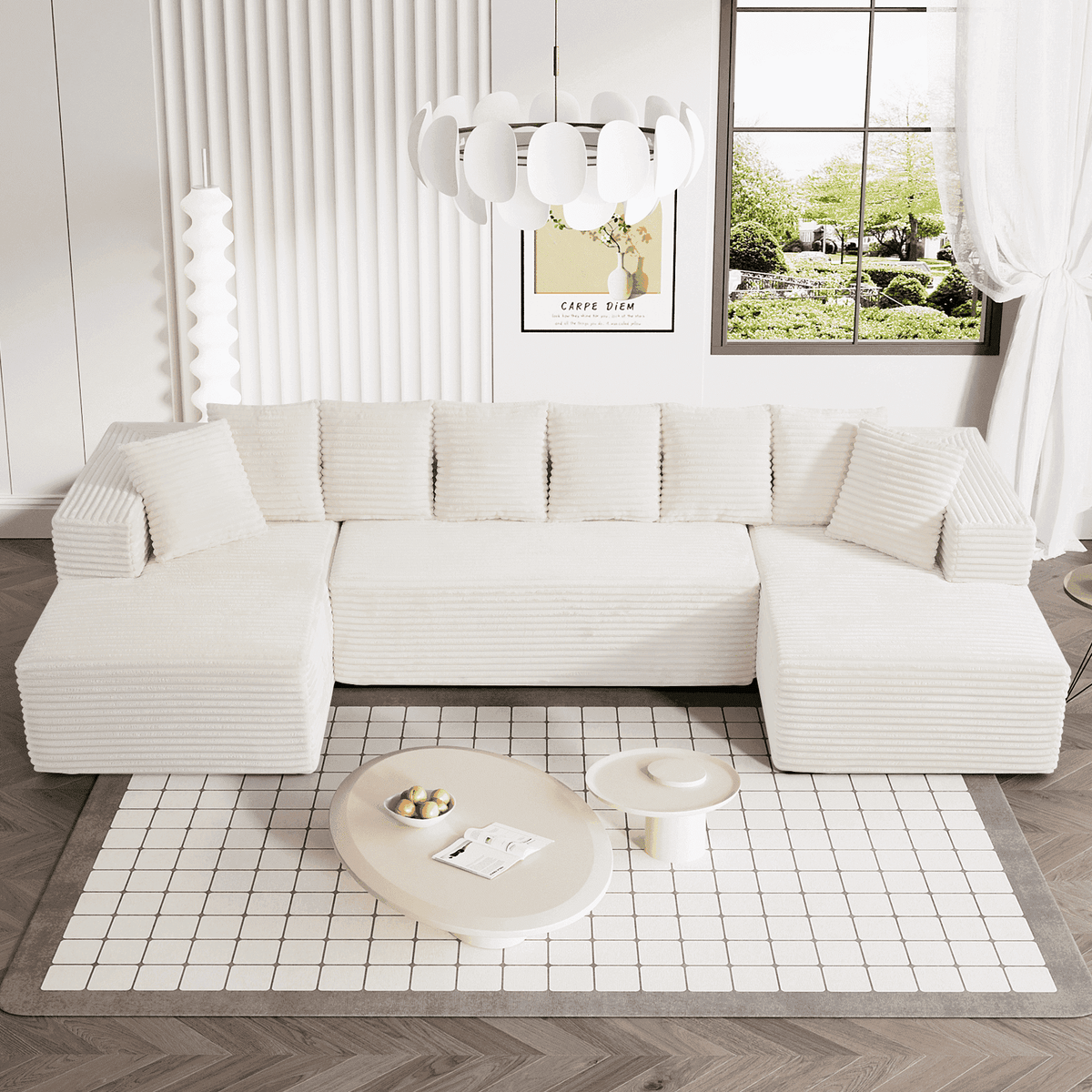 SOLIA 131" 4-Seat U-Shaped Cloud Modular Sectional Couch Corduroy with Chaise Lounge