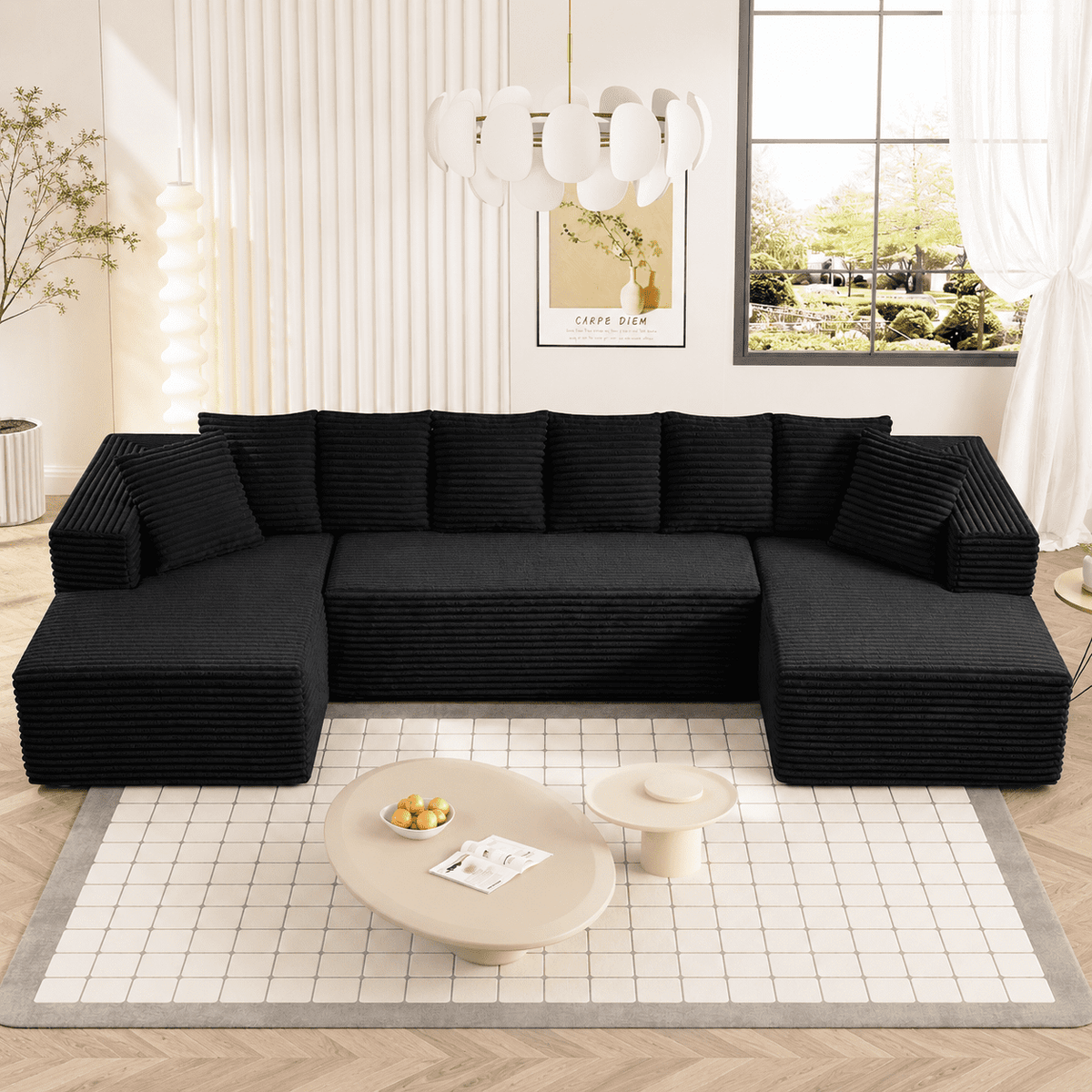 SOLIA 131" 4-Seat U-Shaped Cloud Modular Sectional Couch Corduroy with Chaise Lounge