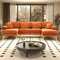 Wiilayok U Shaped Sectional Sofa,Velvet Modular 4 Seat Sofa Couch,114 inch L-Shaped Couch Set with Chaise Lounge, Ottoman& Pillows for Living Room,Orange