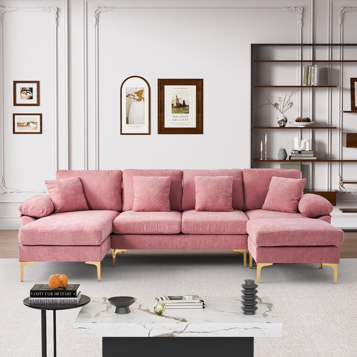 SOLIA 114" 4-Seat U-Shaped Modular Sectional Sofa Couch Velvet with Movable Ottoman & Double Chaise