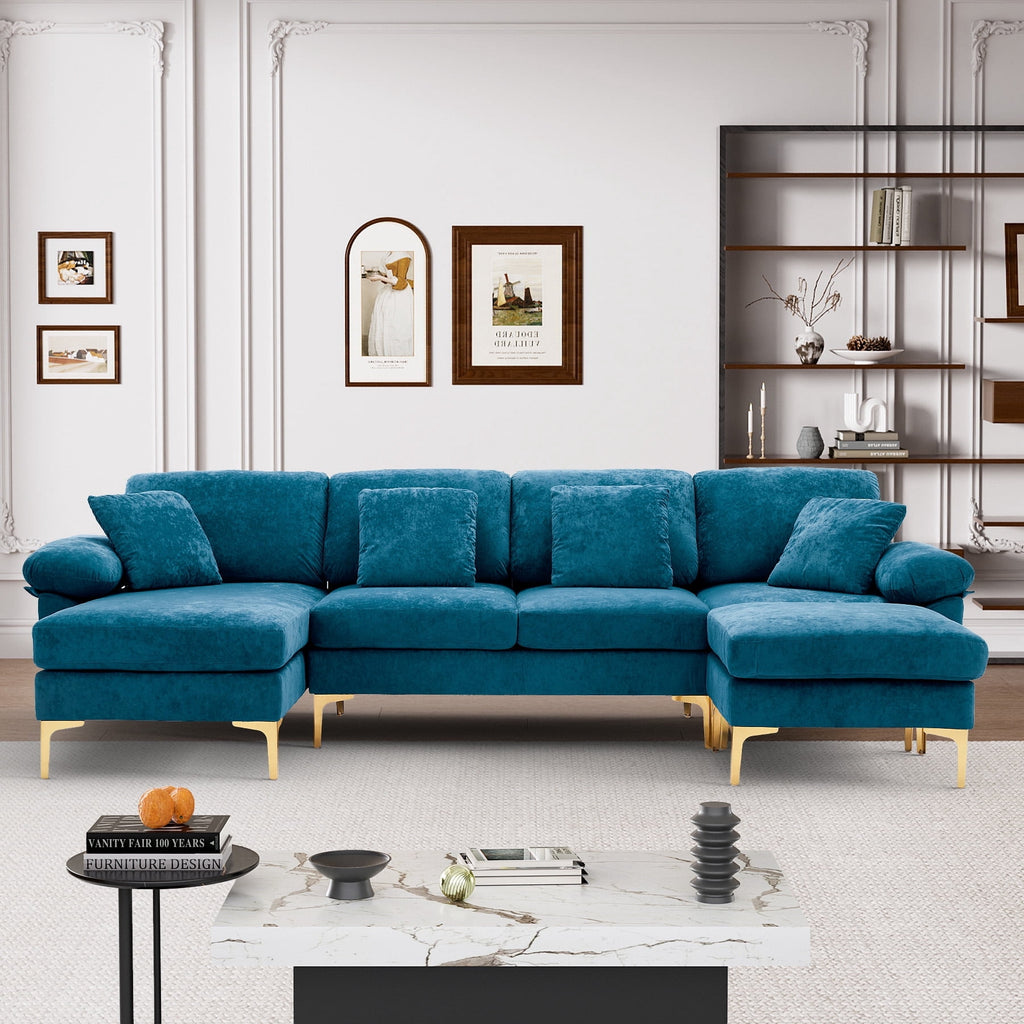 SOLIA 114" 4-Seat U-Shaped Modular Sectional Sofa Couch Velvet with Movable Ottoman & Double Chaise