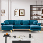 SOLIA 114" 4-Seat U-Shaped Modular Sectional Sofa Couch Velvet with Movable Ottoman & Double Chaise