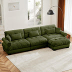 Oversized Modular Velvet Sectional Sofa with Movable Ottoman - Olive Green, Deep Seat Cloud Couch for Living Room