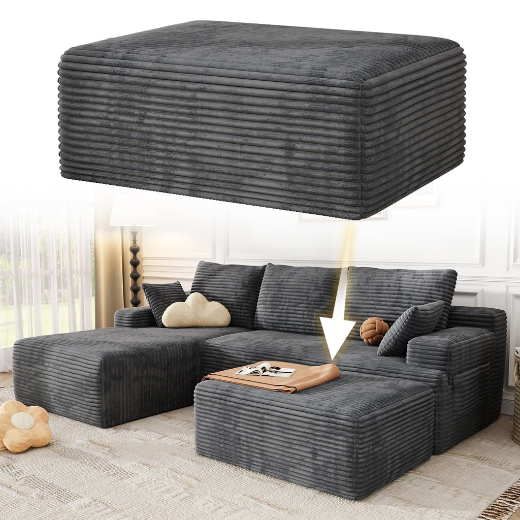 SOLIA 104 L-Shaped Cloud Modular Sectional Couch Corduroy with Chaise Lounge