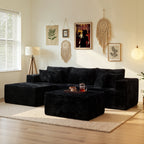  108" Boneless Couch L Shape Cloud Modular Sectional Couch with Chaise & Ottoman, Comfy Corduroy Sofa for Living Room, Apartment, Black