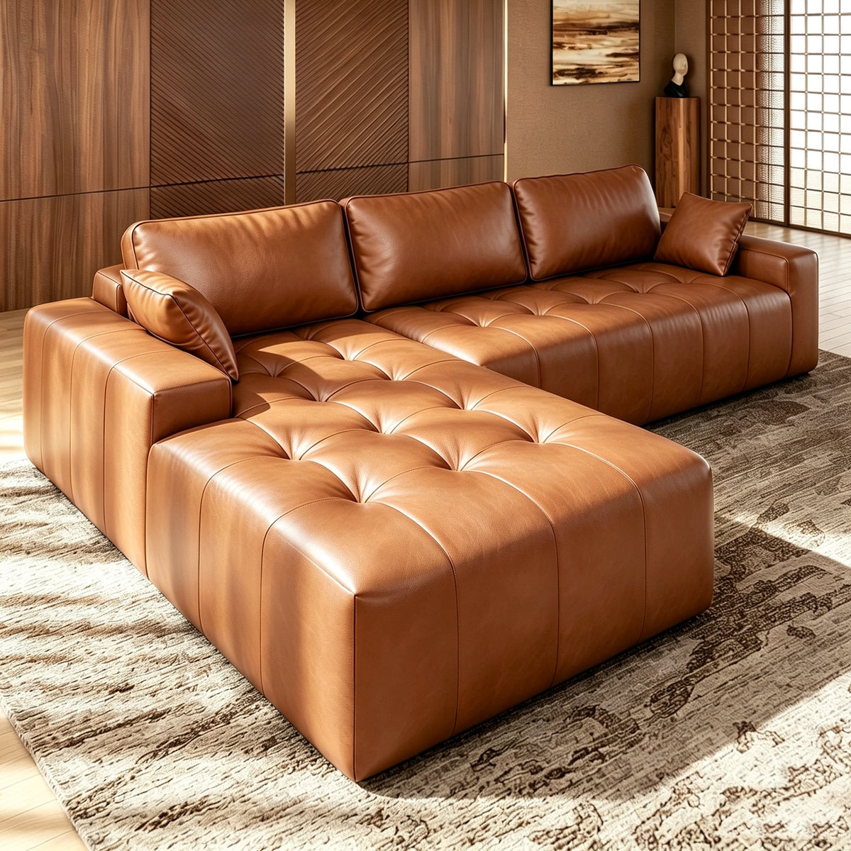 SOLIA 101" L-Shaped Cloud Modular Sectional Couch Faux Leather with Chaise Lounge