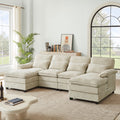 SOLIA 4-Seat U-Shaped Sleeper Sectional Sofa Bed Chenille with Double Chaise