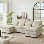 SOLIA 4-Seat U-Shaped Sleeper Sectional Sofa Bed Chenille with Double Chaise