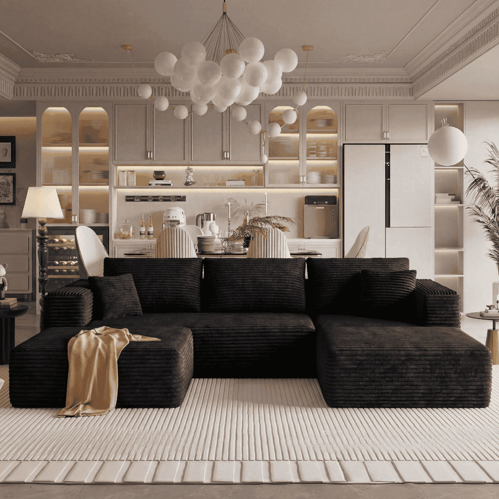 Pionex 108" Sectional Couch with Ottoman, Cloud Modular Boneless Couch, Deep Seat U-Shaped Sofa, Upholstered 3-Seater Sofas for Living Room, No Assembly Required