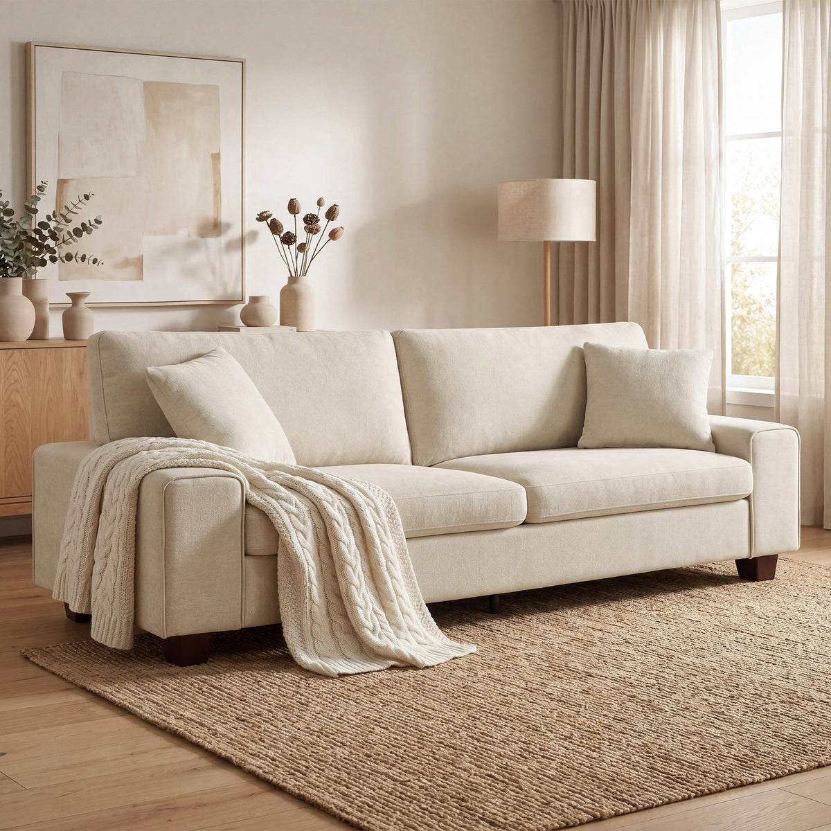 SOLIA 88.58" 3-Seat L-Shaped Sleeper Sectional Sofa Bed Chenille