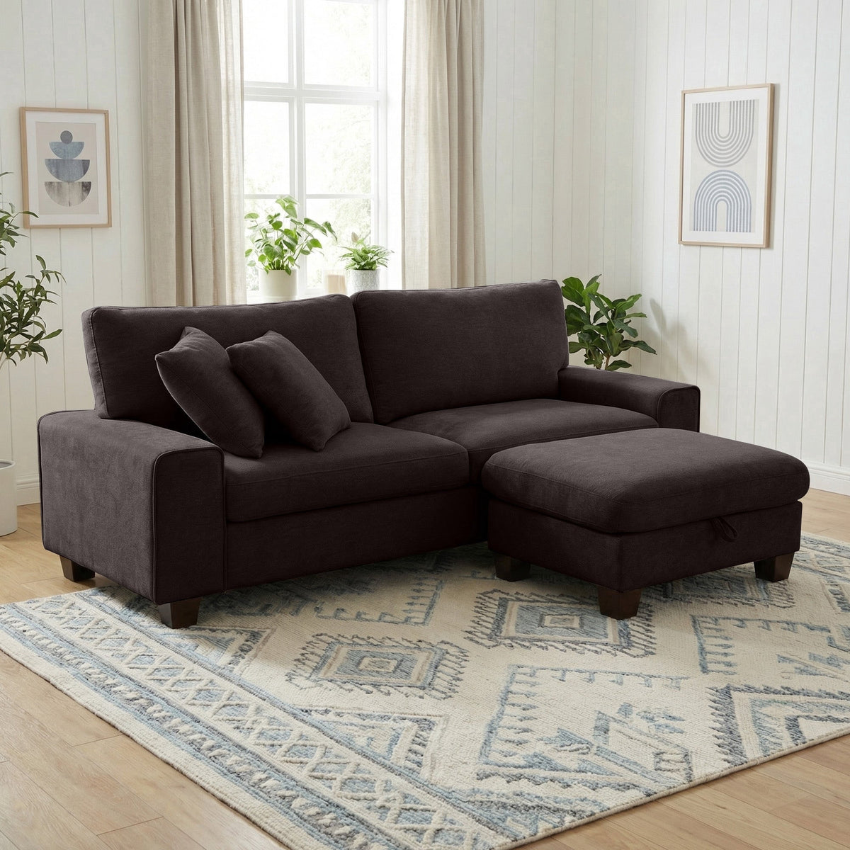 SOLIA 88.58" 3-Seat L-Shaped Sleeper Sectional Sofa Bed Chenille
