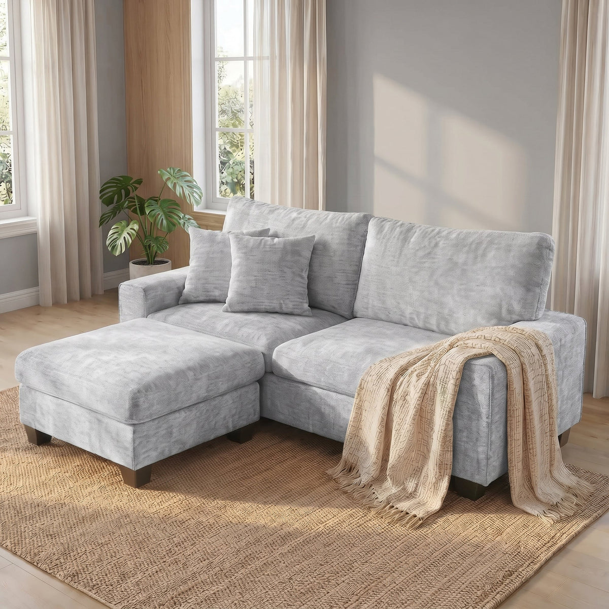 SOLIA 88.58" 3-Seat L-Shaped Sleeper Sectional Sofa Bed Chenille