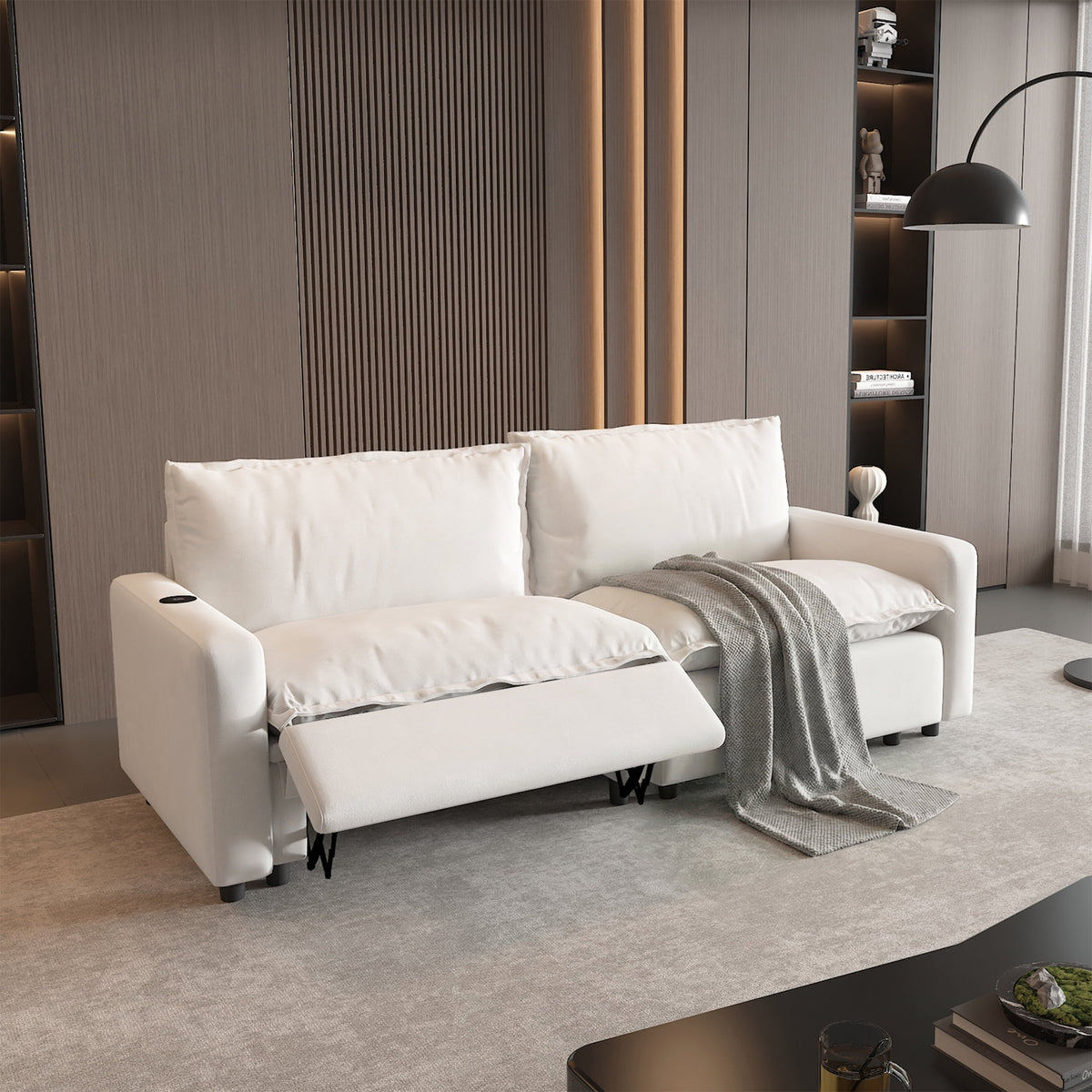 Magic Home Power Recliner Sofa Couch Set, 2 Seat Electric Recliner with Heating, USB Ports for Families, Modern Loveseat Electric Recliner Sofa for Small Space Living Room Home Theater, Beige