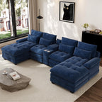 Rophefx 134" Oversized U Shaped Modular Sectional Sofa, 6 Seater Chenille Cloud Couch with Storage Console, Cup Holders and USB Ports for Living Room,Blue