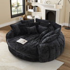 Rophefx 81.1" Oversized Round Chaise Lounge Sofa Bed,Fluffy Plush Cloud Couch with Deep Seat and 14 Pillows,Modern Comfy Couch for Living Room Apartment,Black