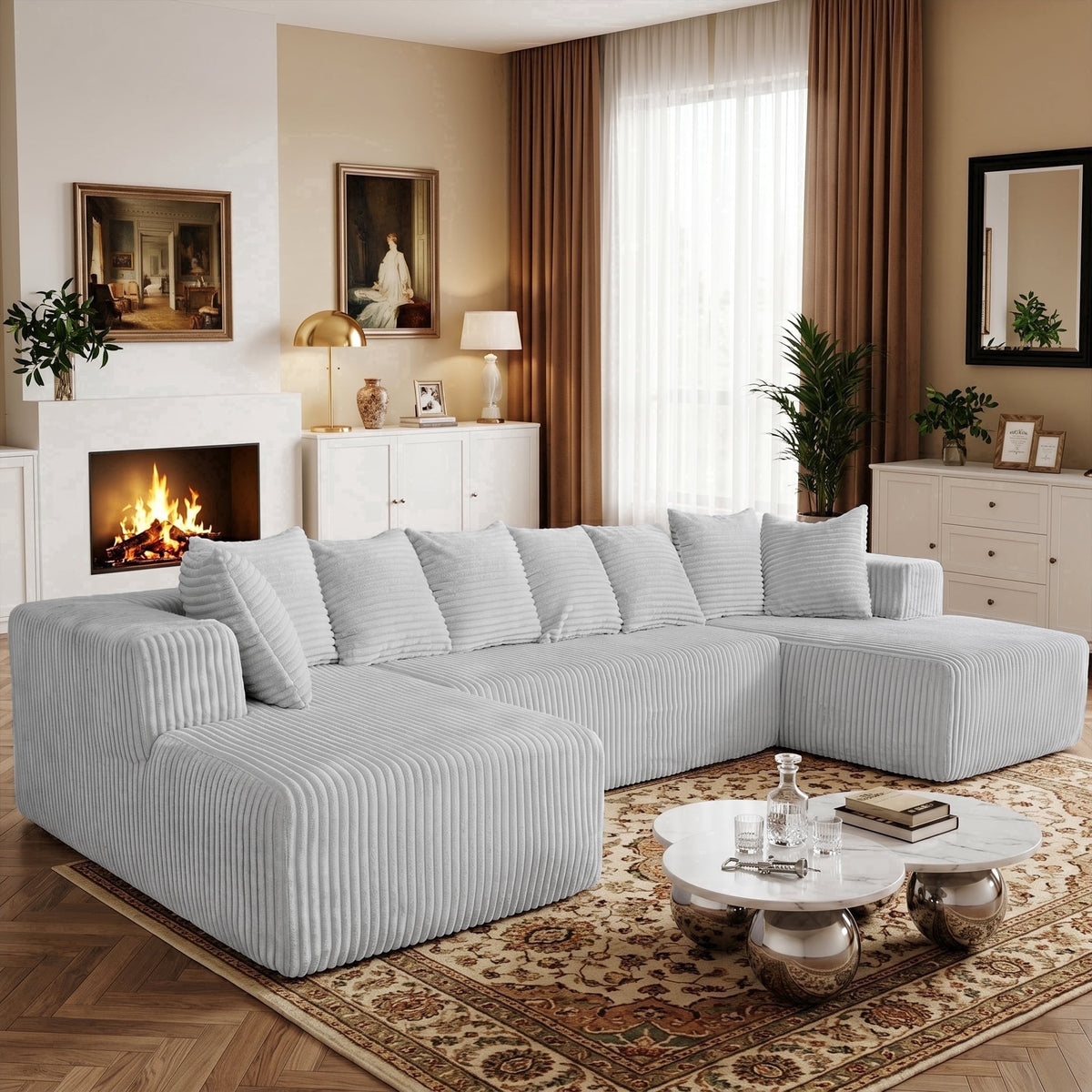 SOLIA 130" 4-Seat U-Shaped Modular Sectional Sofa Couch Corduroy with Chaise Lounge
