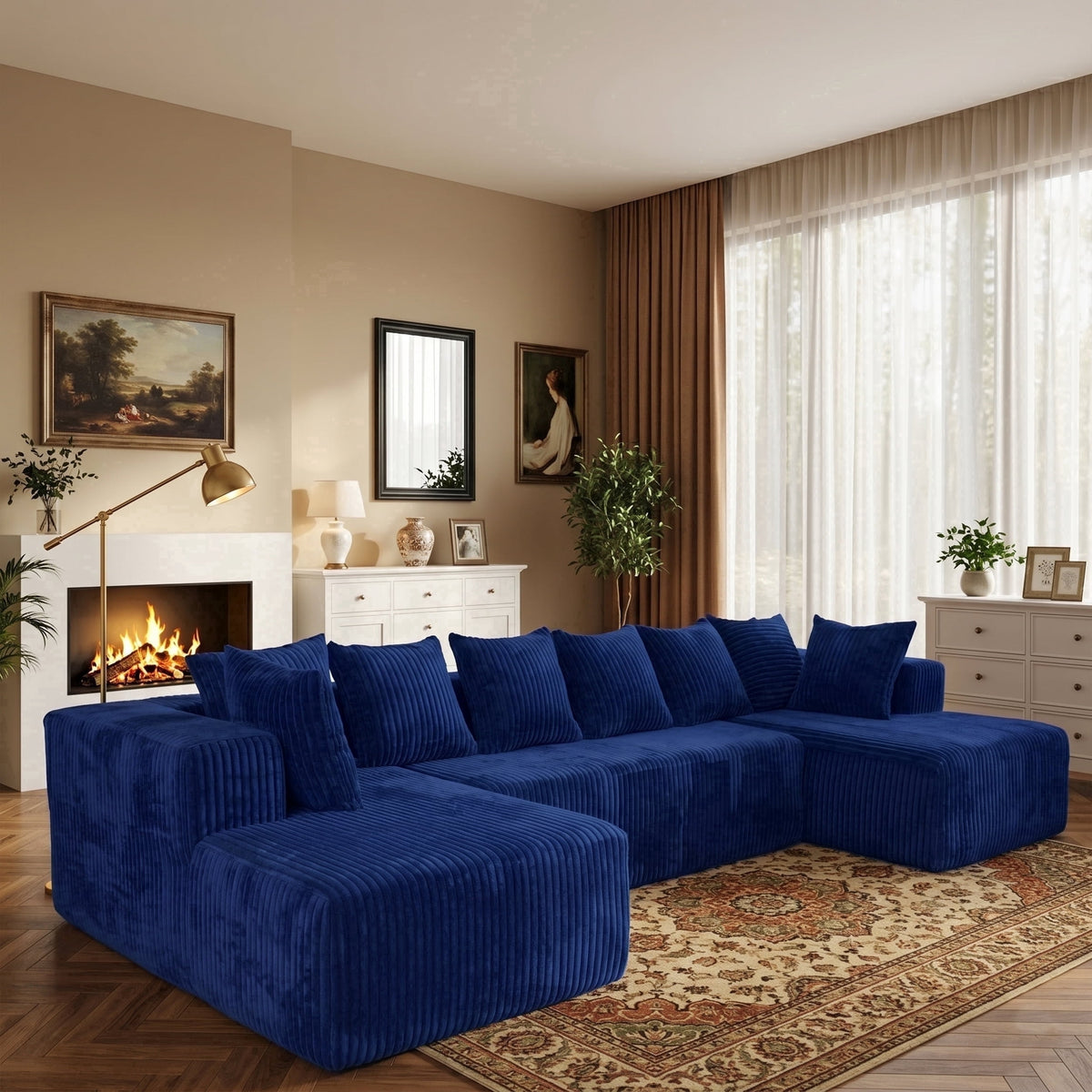SOLIA 130" 4-Seat U-Shaped Modular Sectional Sofa Couch Corduroy with Chaise Lounge