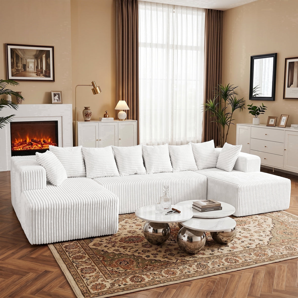SOLIA 130" 4-Seat U-Shaped Modular Sectional Sofa Couch Corduroy with Chaise Lounge