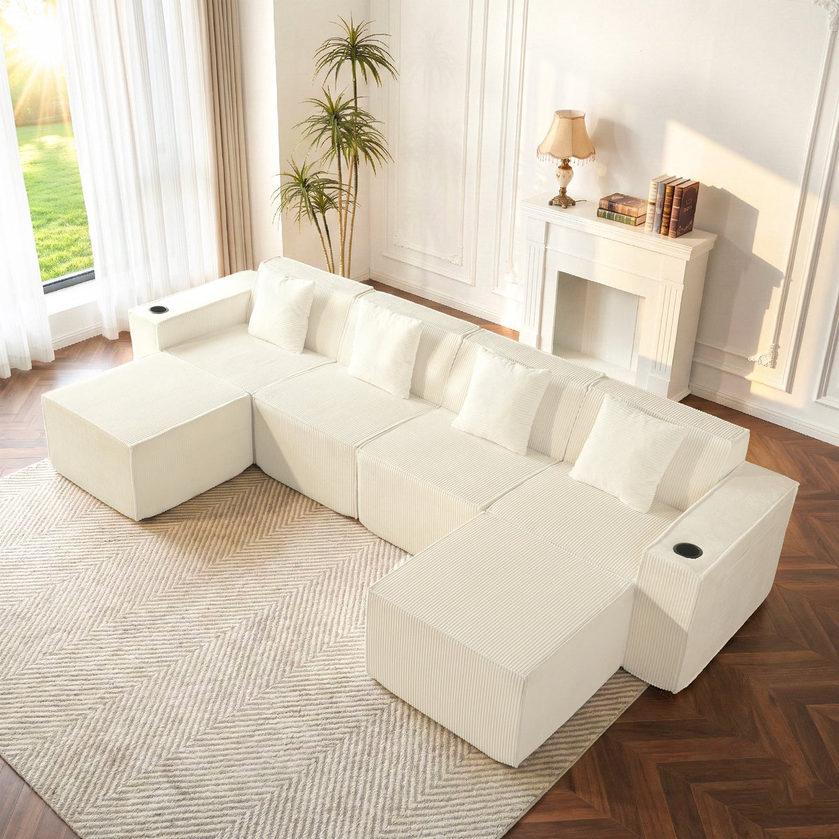 SOLIA 130" 4-Seat U-Shaped Modular Sectional Sofa Couch Corduroy with Chaise Lounge
