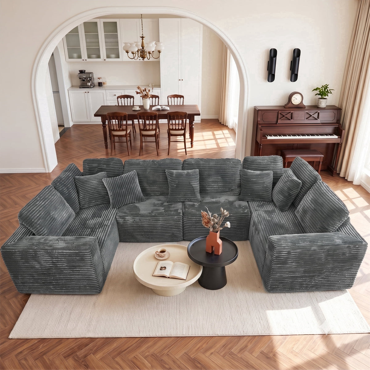 SOLIA 138.5" U-Shaped Cloud Modular Sectional Couch Corduroy with Chaise Lounge