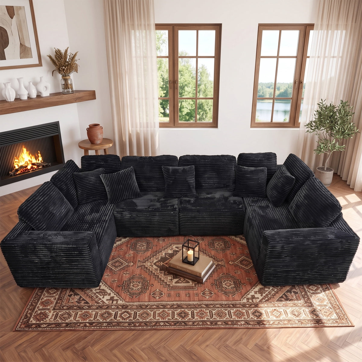 SOLIA 130" 4-Seat U-Shaped Modular Sectional Sofa Couch Corduroy with Chaise Lounge