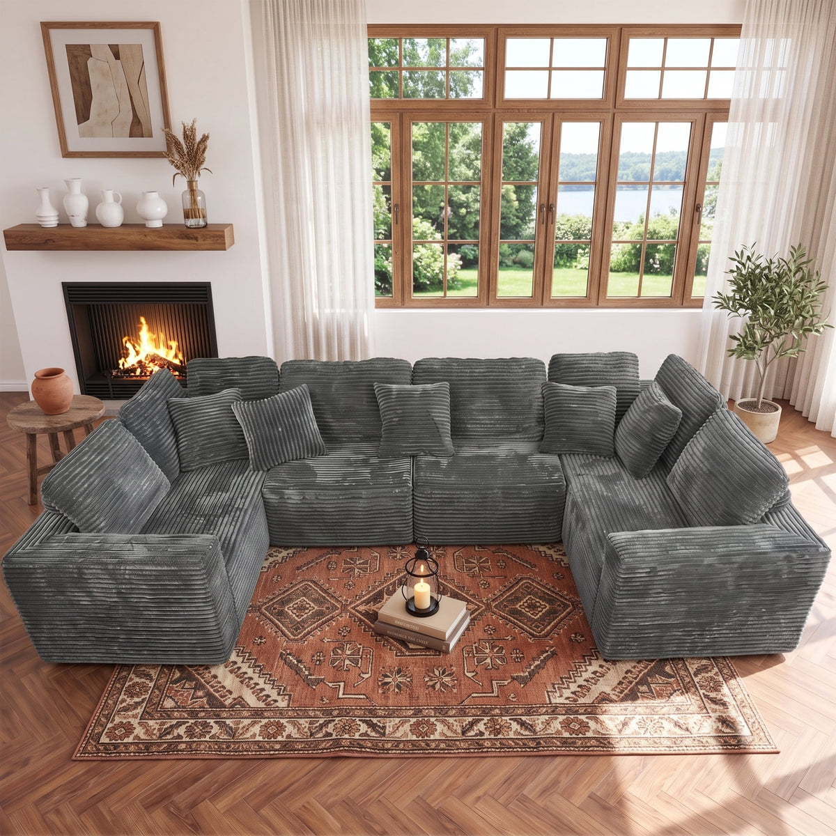 SOLIA 130" 4-Seat U-Shaped Modular Sectional Sofa Couch Corduroy with Chaise Lounge