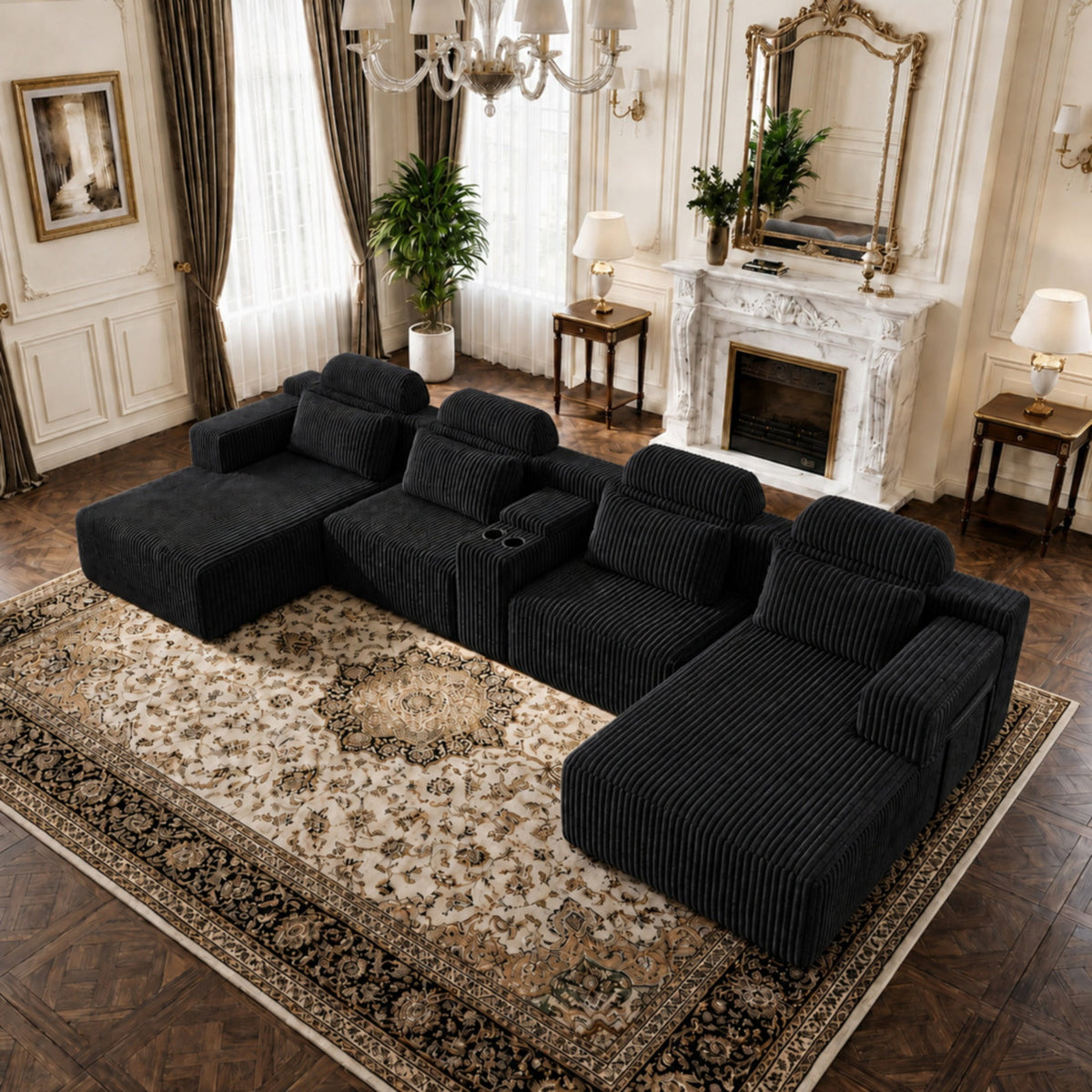 SOLIA 138.5" U-Shaped Cloud Modular Sectional Couch Corduroy with Chaise Lounge