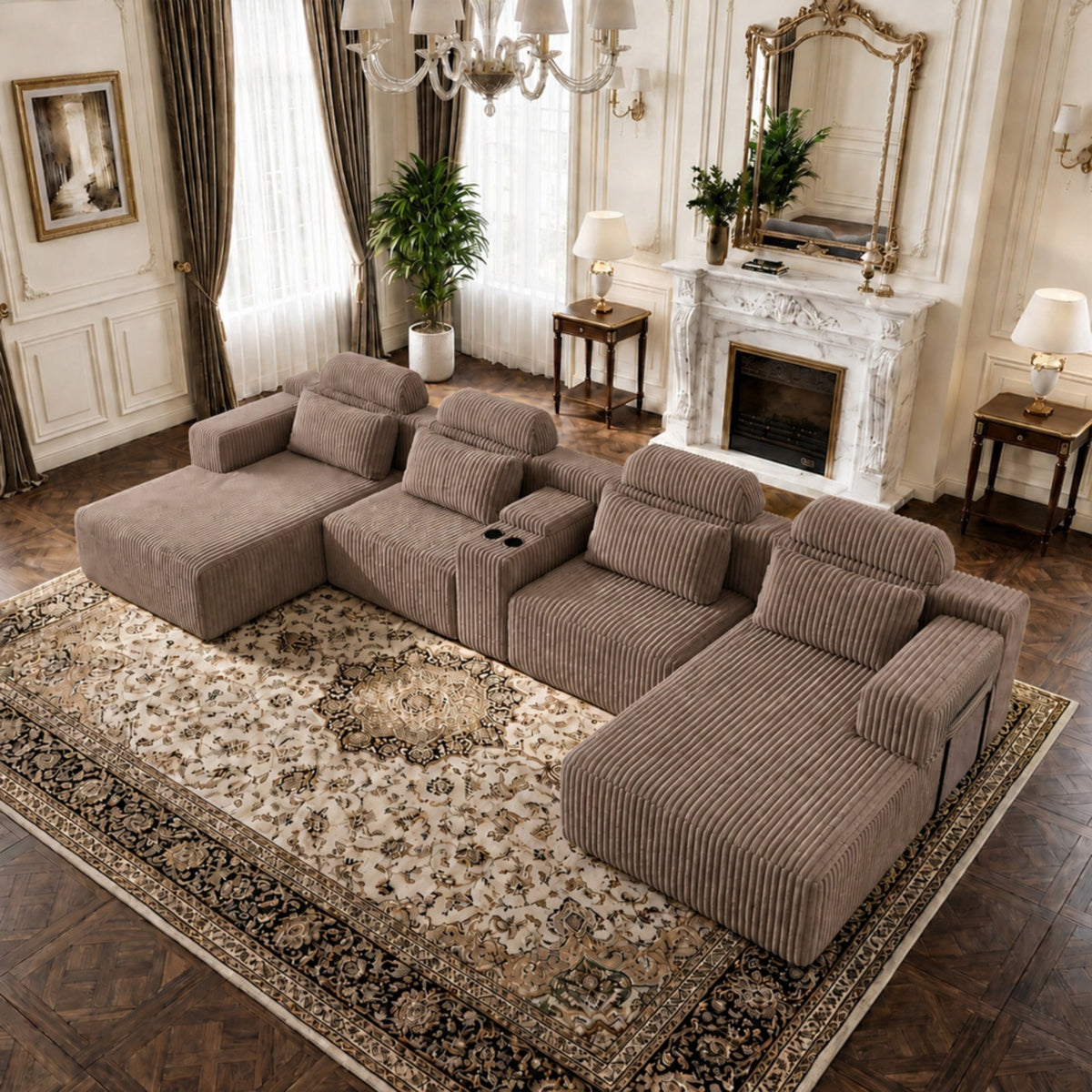 SOLIA 138.5" U-Shaped Cloud Modular Sectional Couch Corduroy with Chaise Lounge