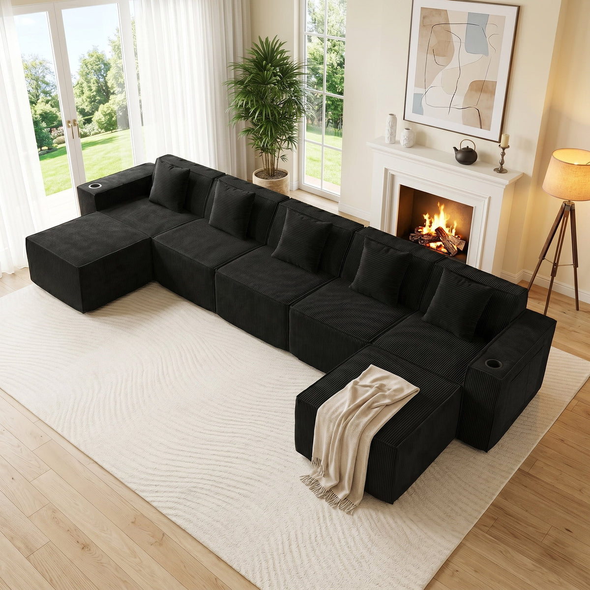 SOLIA 130" 4-Seat U-Shaped Modular Sectional Sofa Couch Corduroy with Chaise Lounge